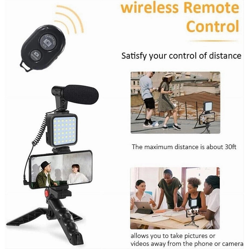 Trade Shop - Kit Vlogger Professionale 4in1 Universale Per Smartphone Con Microfono Luce Led -