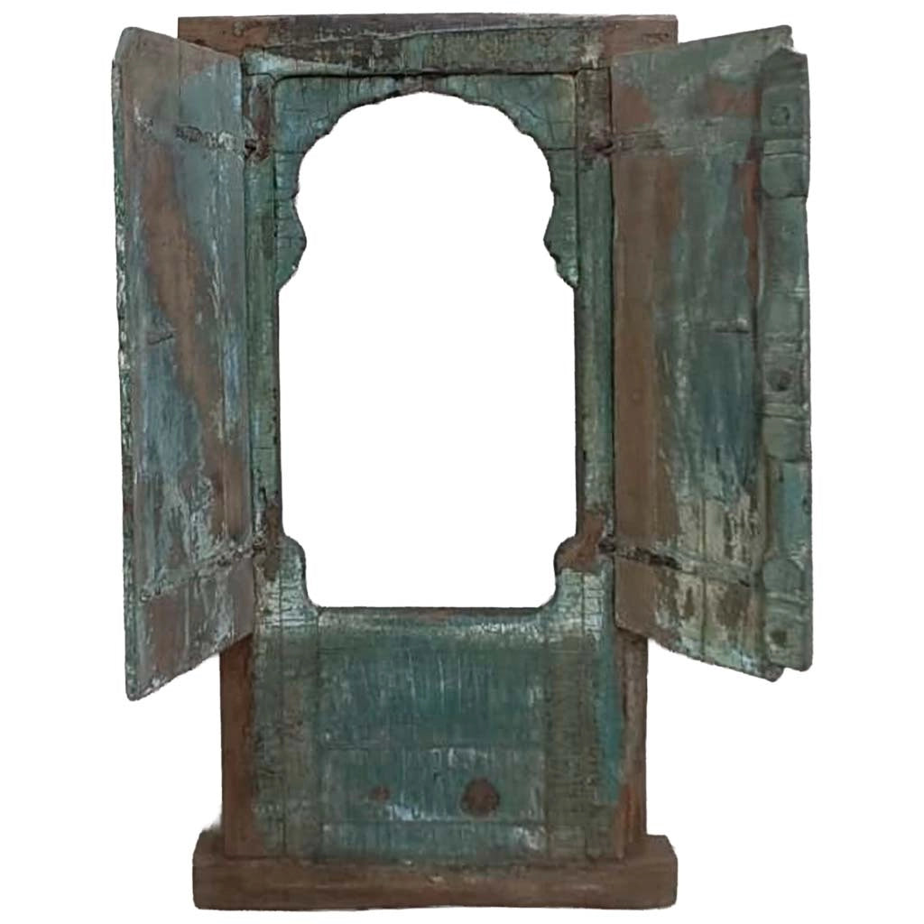 Finestra in legno con finitura artigianale blu, 80x10x153h cm