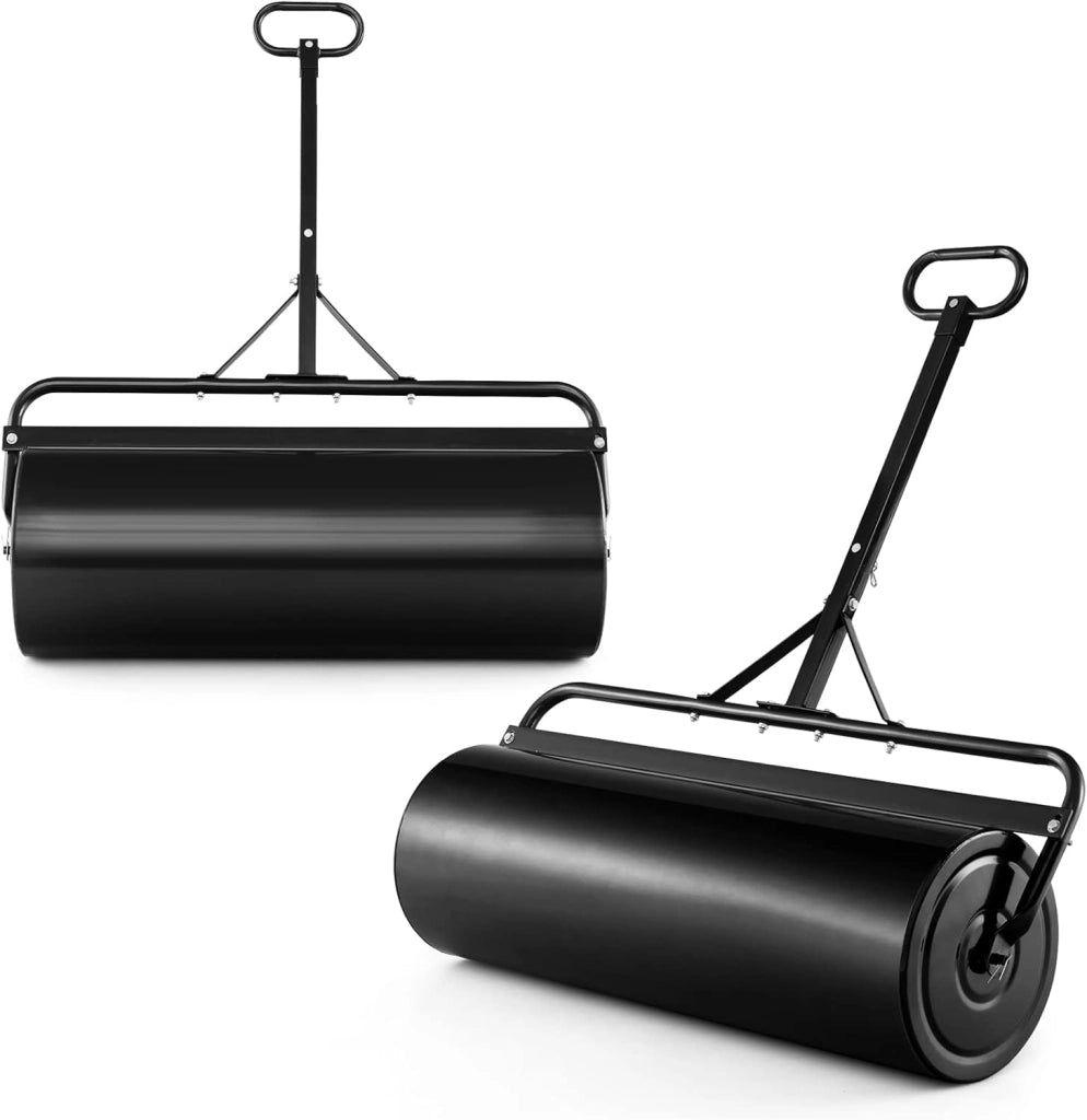 Rullo da Giardino per Prato 113 L 90 x 40 cm, Rullo per Prato in Metallo Riempibile di Acqua/Sabbia con Manico Antiscivolo, Ideale per Cortile, Parco e Fattoria (Nero)