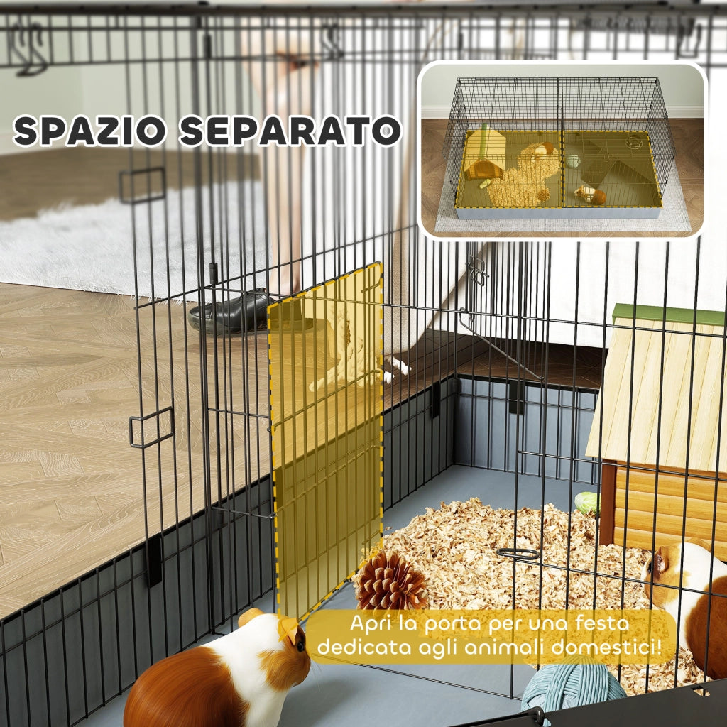 Gabbia per Piccoli Animali 2 in 1 ¨C Xylo ¨C Coperchio Rimovibile, Sezioni Separate, 121x61x61 cm, Nero