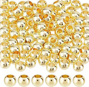 100 pezzi di perle a forma di disco in metallo rondo con foro grande, rivestite in oro 18K, inclusa scatola di conservazione