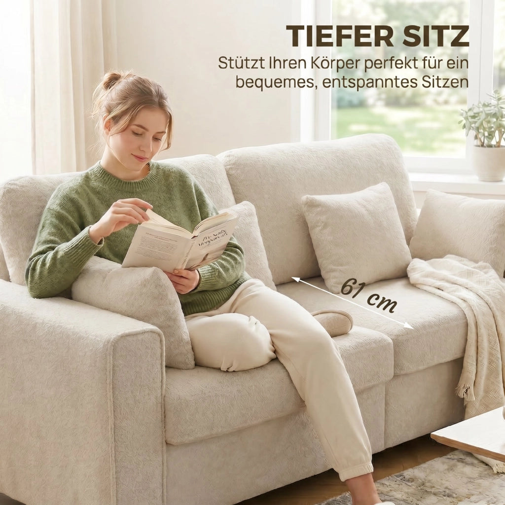 Divano 3 Posti Tessuto Velluto ¨C Zephmum ¨C Beige con Cuscini
