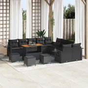 Set Divano da Giardino con cuscino 14 pcs Nero polyrattan