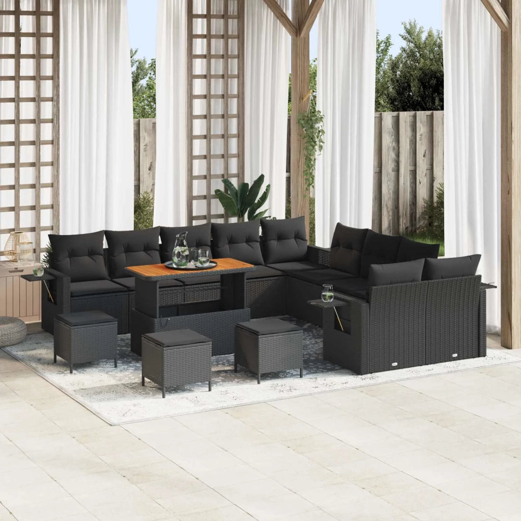 Set Divano da Giardino con cuscino 14 pcs Nero polyrattan