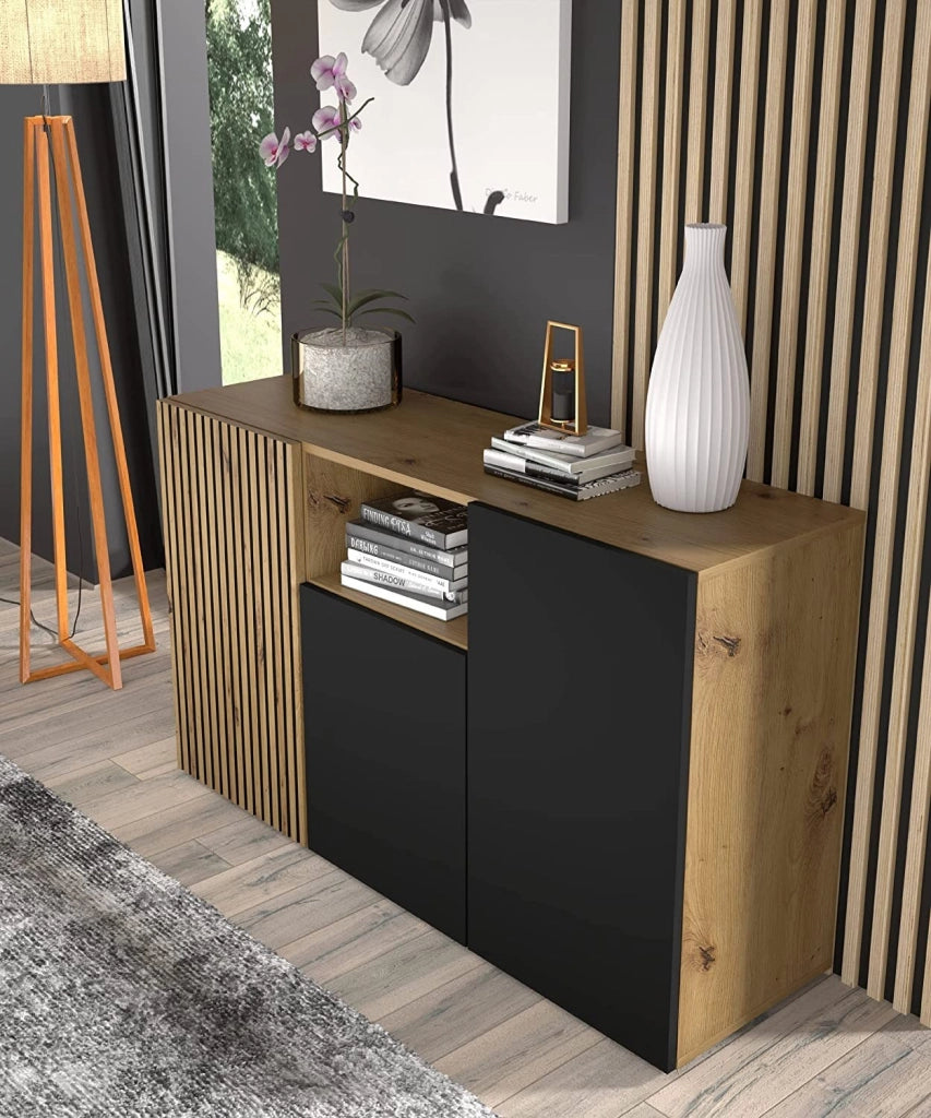 MOBILE COMO' AURIS 3 A MULTIUSO 135x42x82 cm ROVERE NERO OPACO
