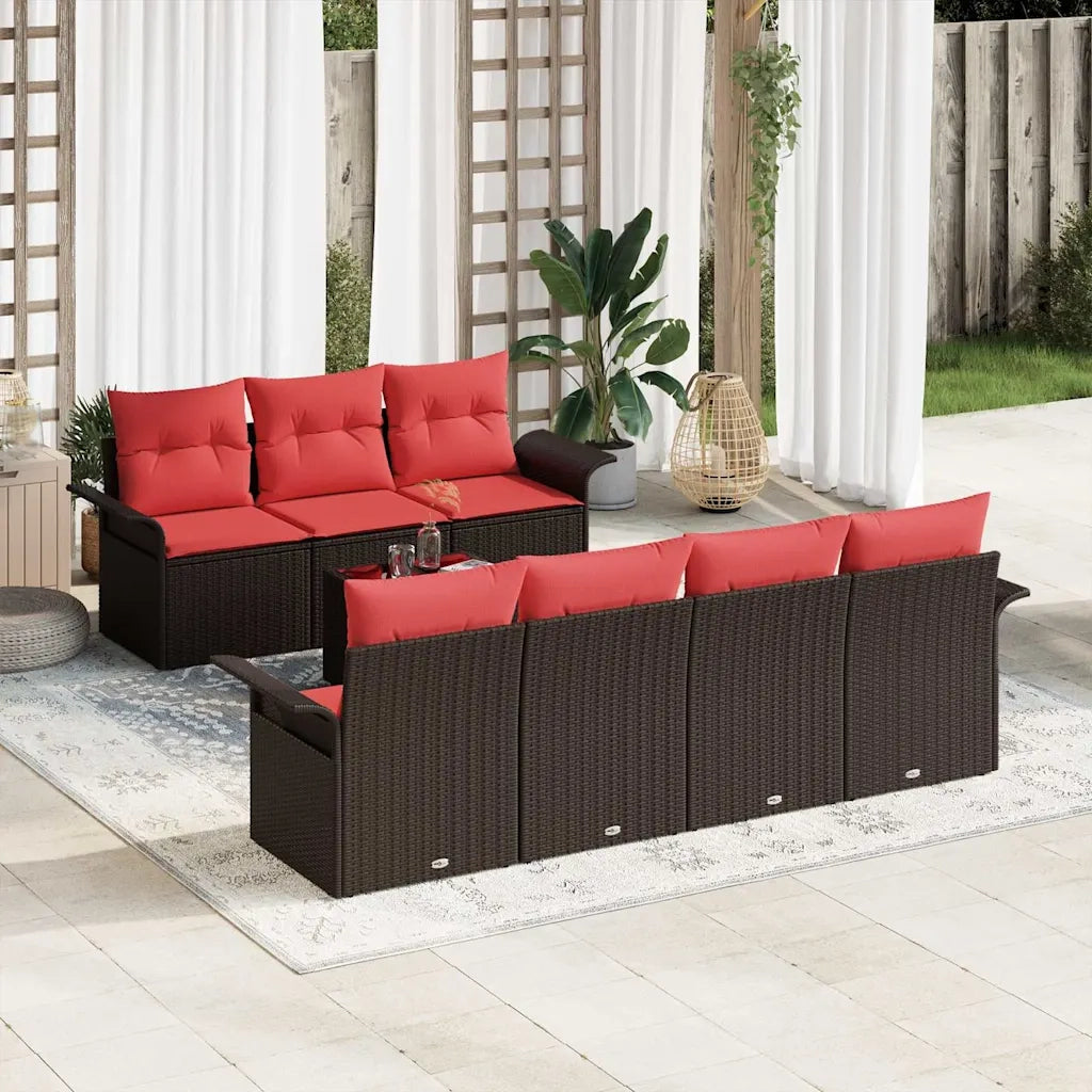 Set Divano da Giardino con cuscino 8 pcs Marrone polyrattan 3345274