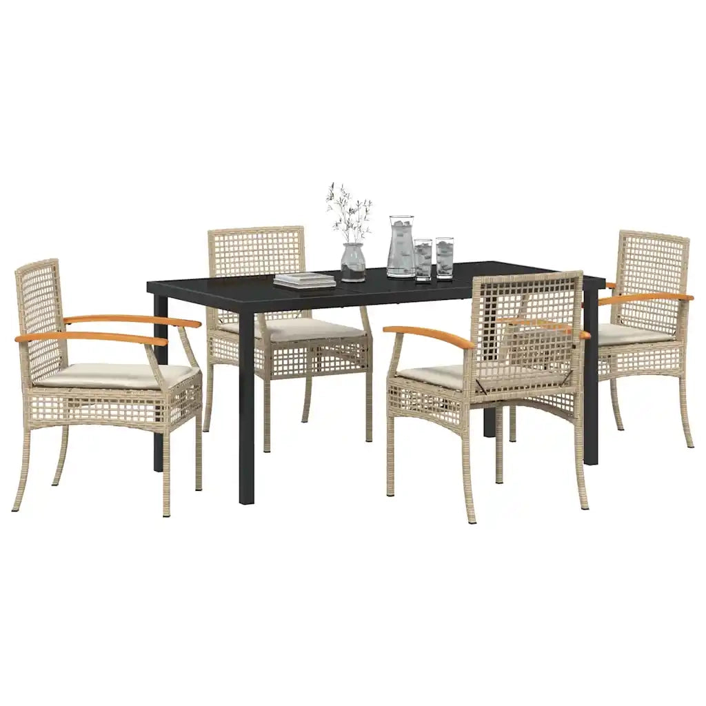 Set da Pranzo per Giardino 5 pcs Beige polyrattan