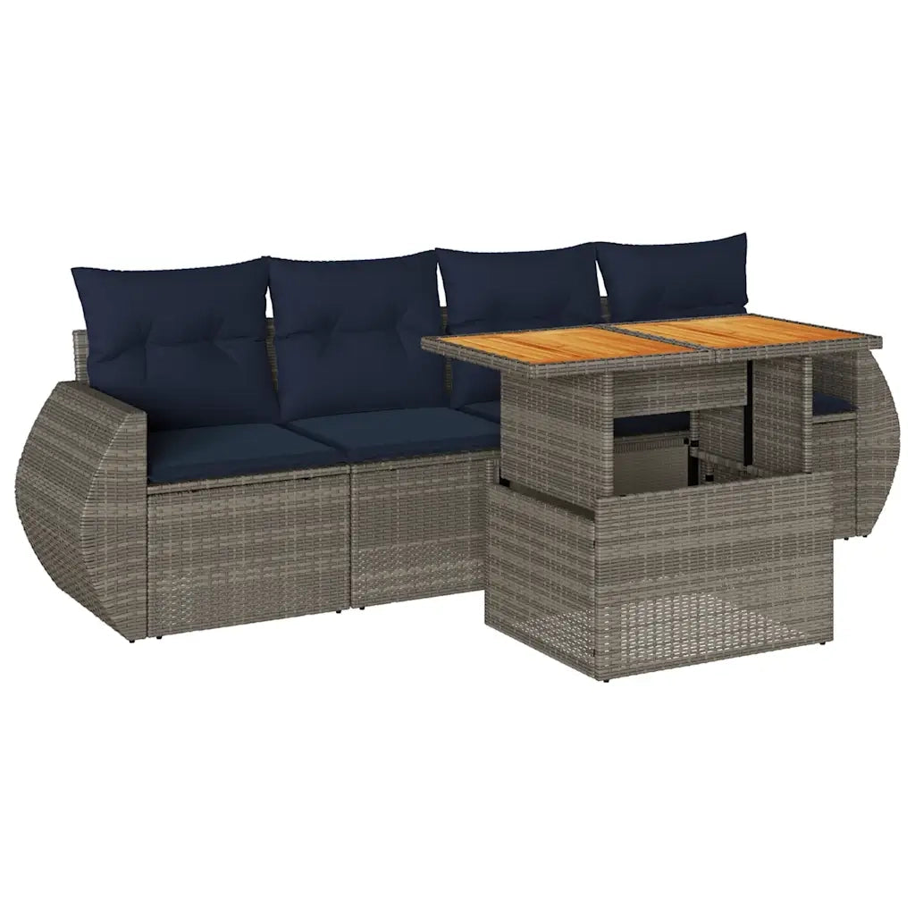Set Divano da Giardino 5 pz con Cuscini Grigio in Polyrattan 3327211