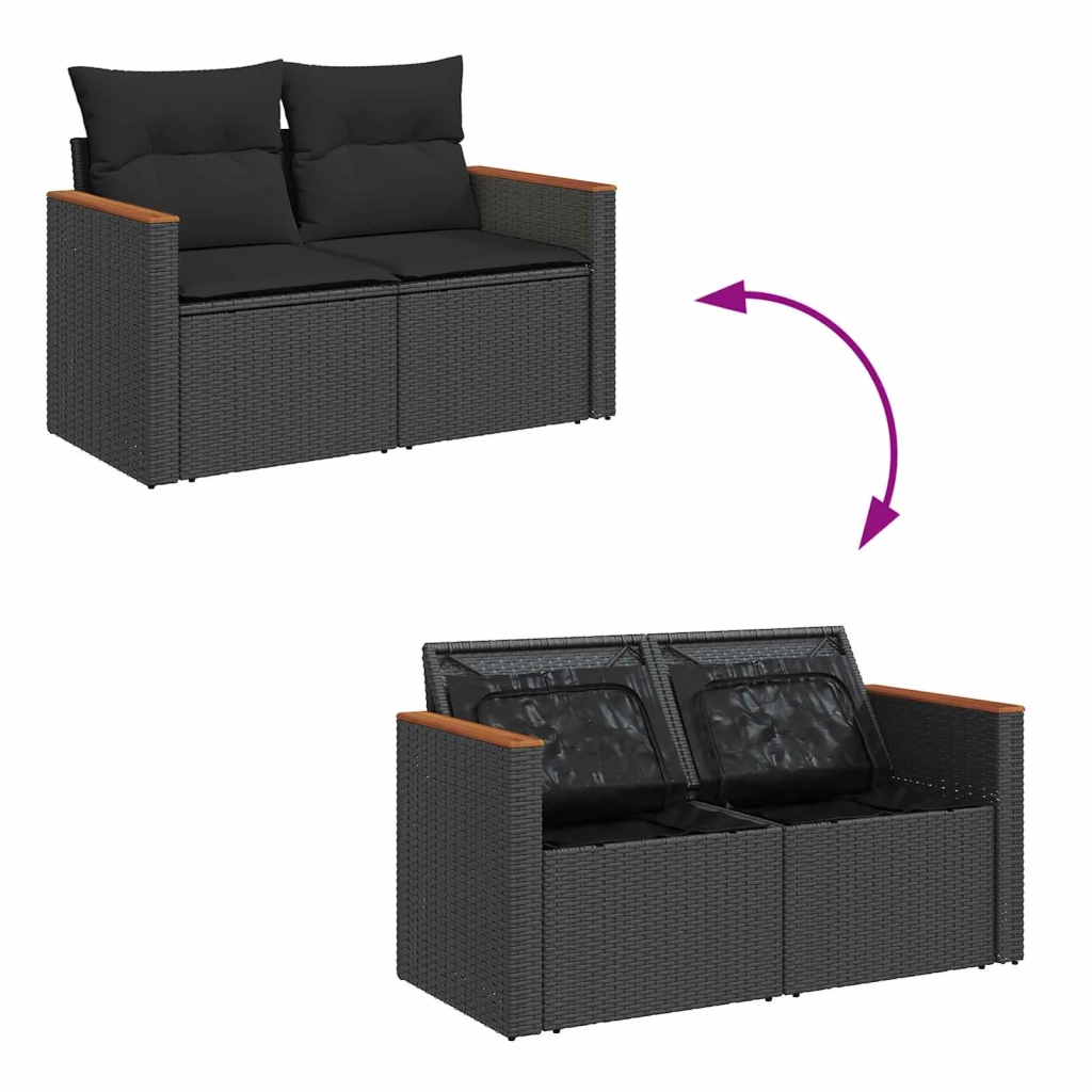 Set Divano da Giardino con cuscino 13 pcs Nero polyrattan 3365054
