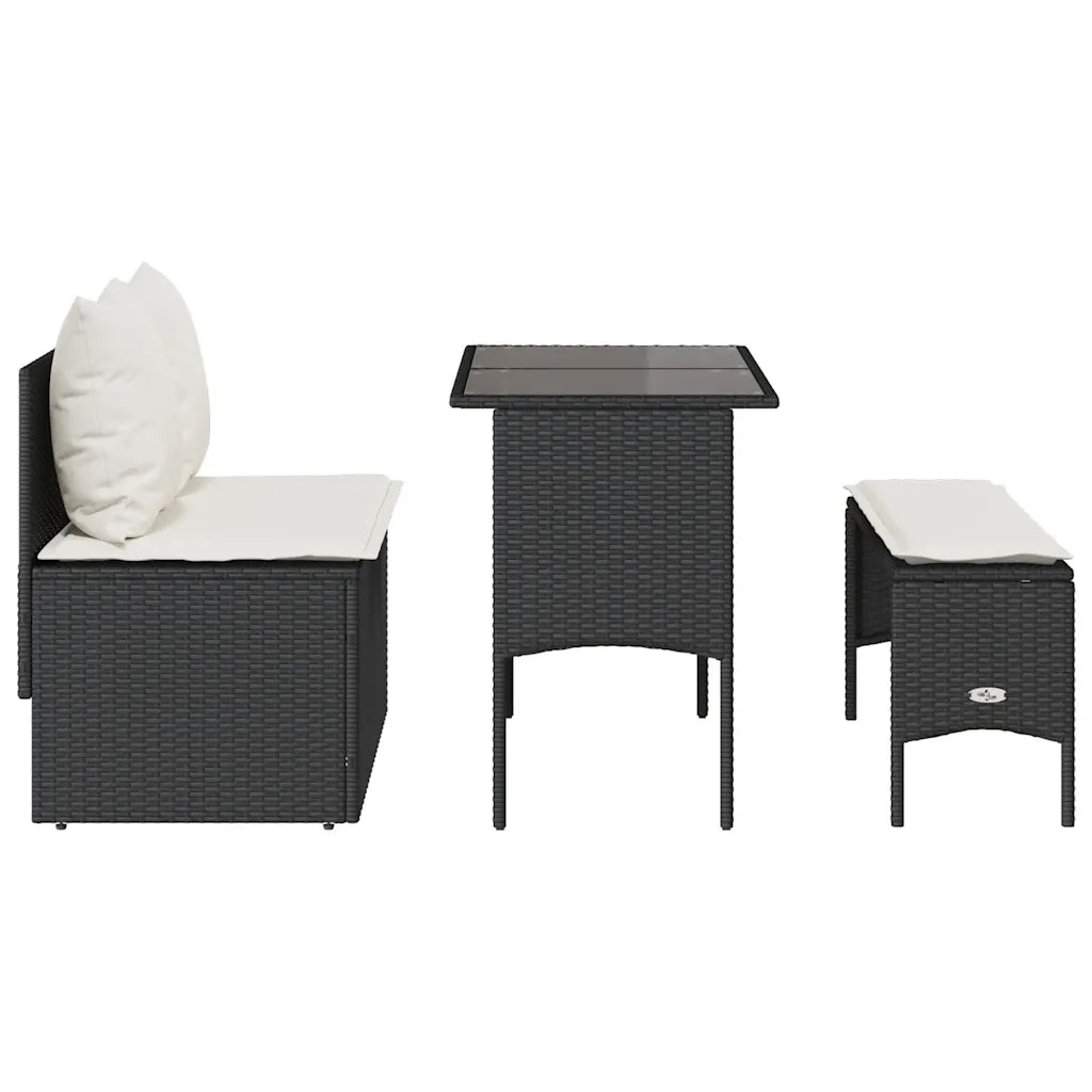 Set da Pranzo da Giardino 3 pz con Cuscini Nero in Polyrattan 4104181