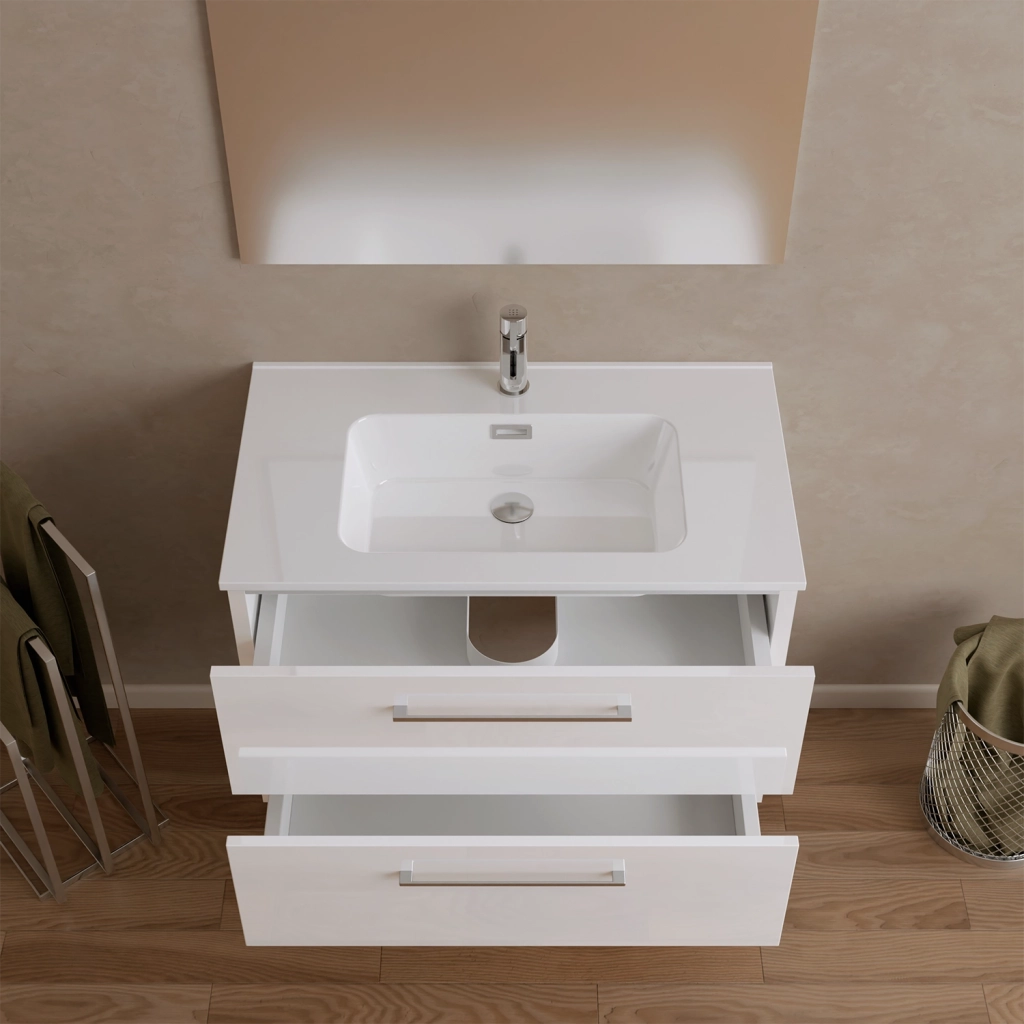 Mobile da bagno sospeso 100cm bianco lucido con lavabo e specchio | Hana