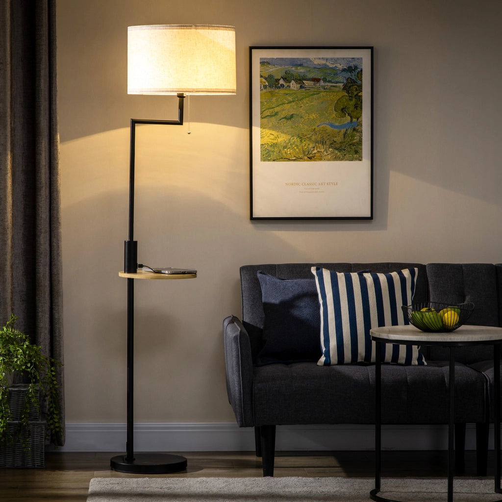 Lampada da Terra con Libreria ¨C Xylo ¨C Bamb¨´ Naturale e Nero