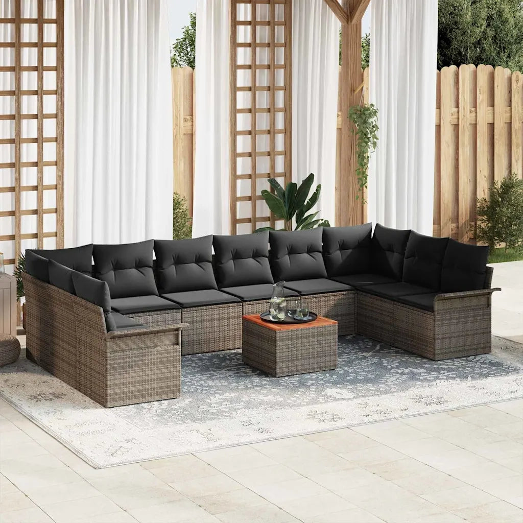 Set Divano da Giardino con cuscino 11 pcs Grigio polyrattan
