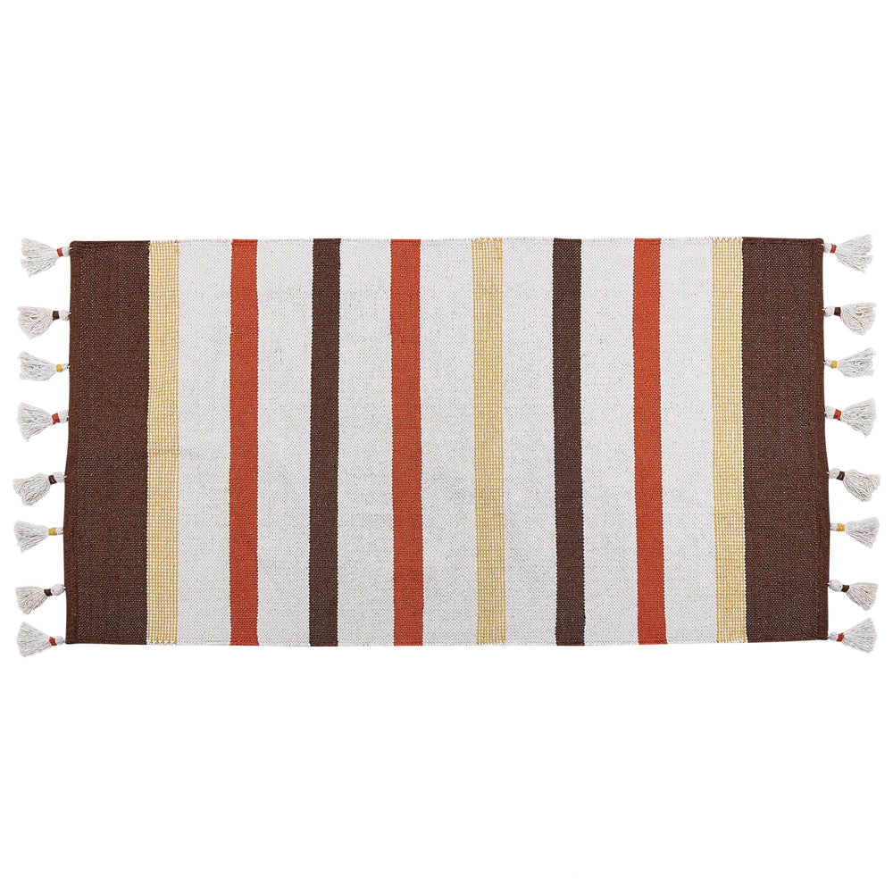 Tappeto marrone e beige righe cotone 80 x 150 cm rettangolare tessuto a mano