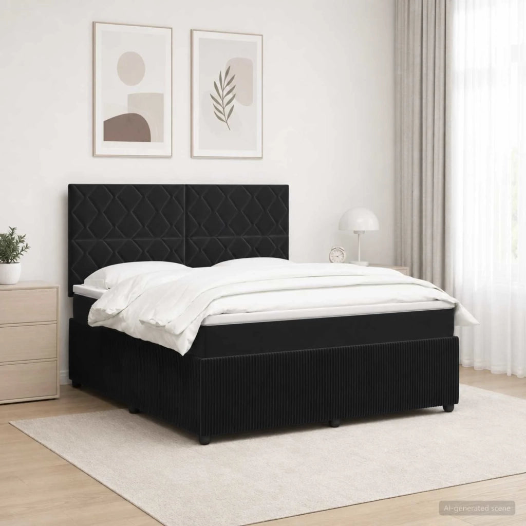 Letto Box Spring LED con Materasso Nero 180 x 200 cm Velluto 3456127