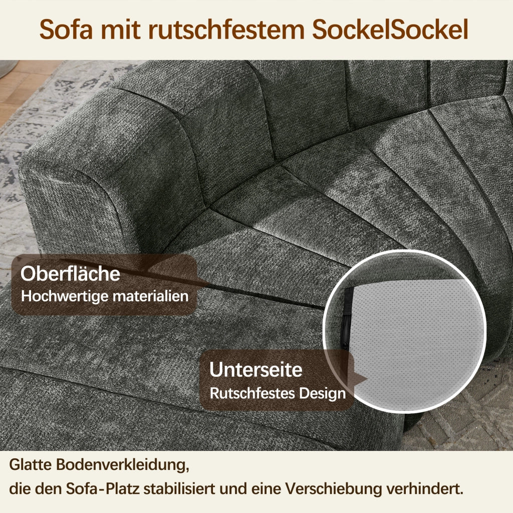 Divano angolare modulare 4 posti con moduli combinabili senza schienale e imbottitura elastica in chenille nero
