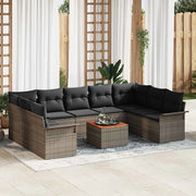 Set Divano da Giardino con cuscino 10 pcs Grigio polyrattan