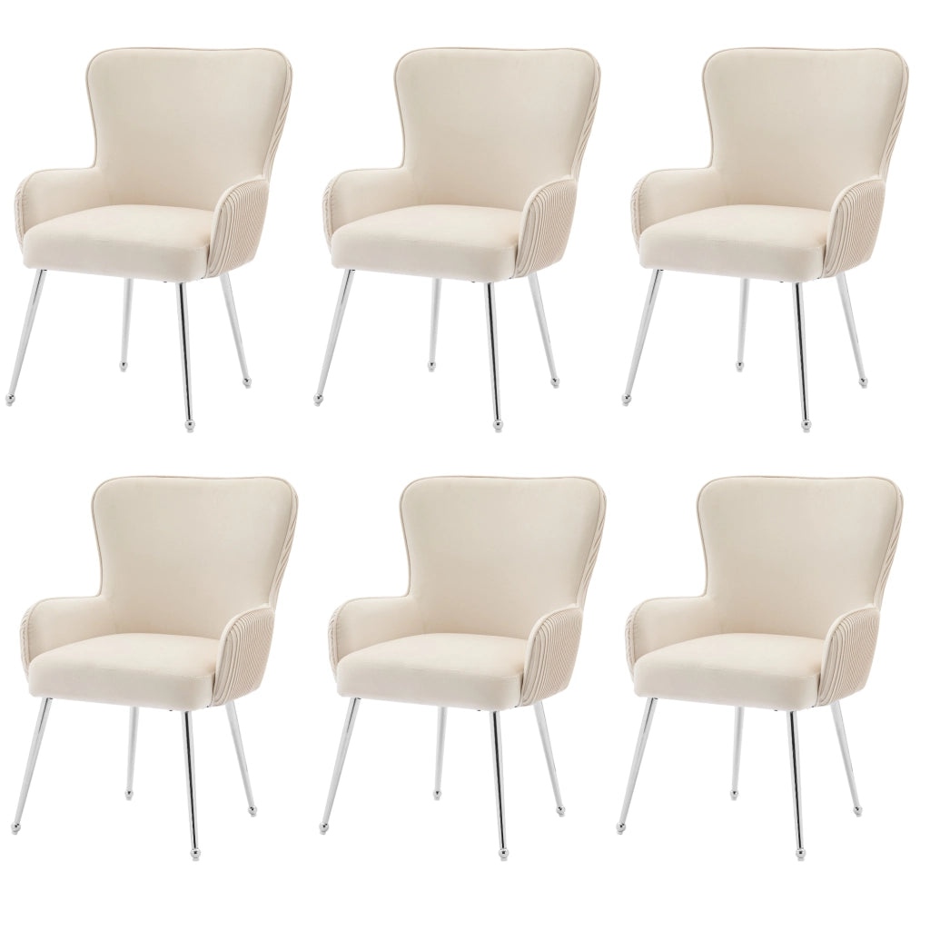 Sedia da pranzo in velluto set 6 pezzi con braccioli supporto lombare e gambe metalliche beige