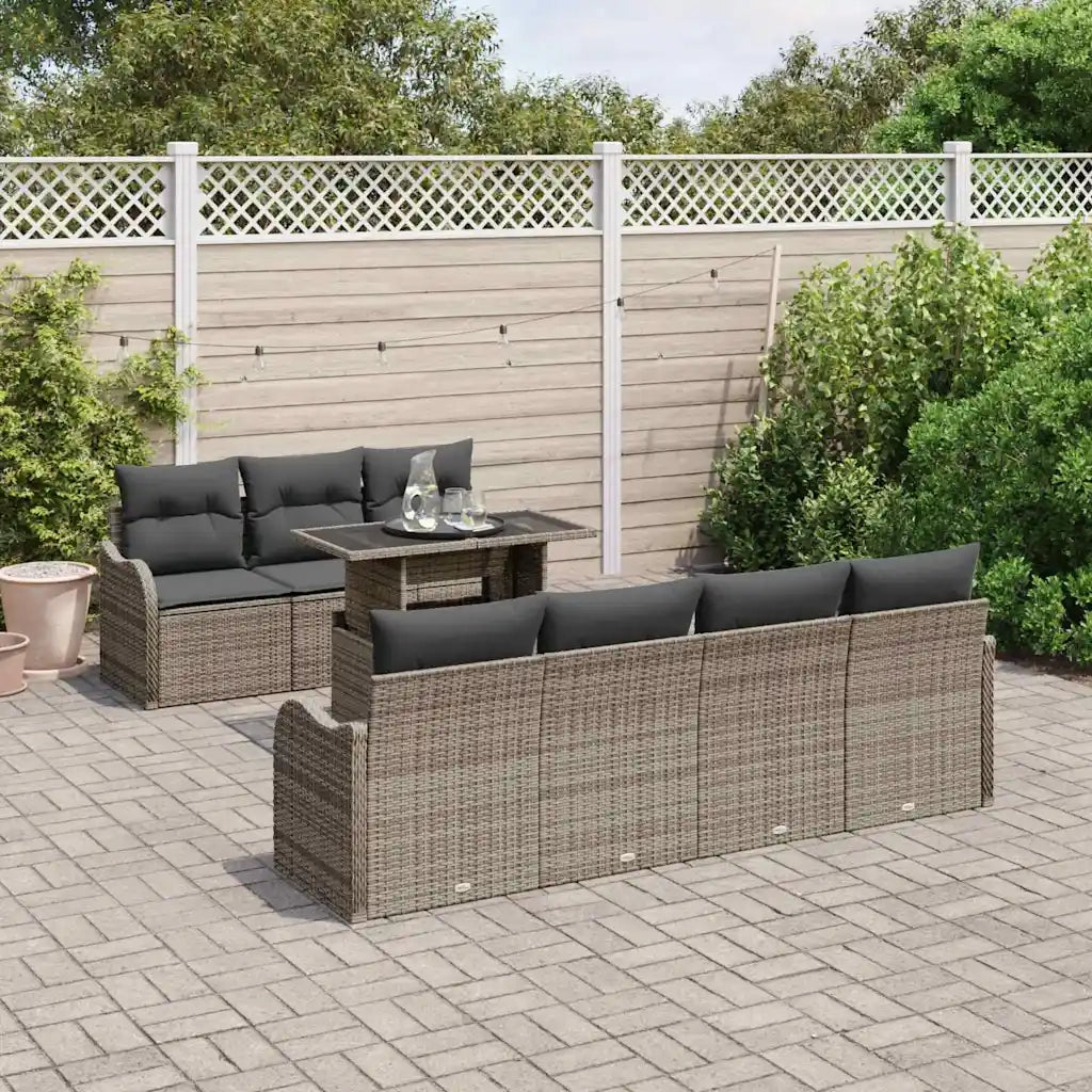 Set Divano da Giardino 8 pcs Grigio Rattan in Polipropilene