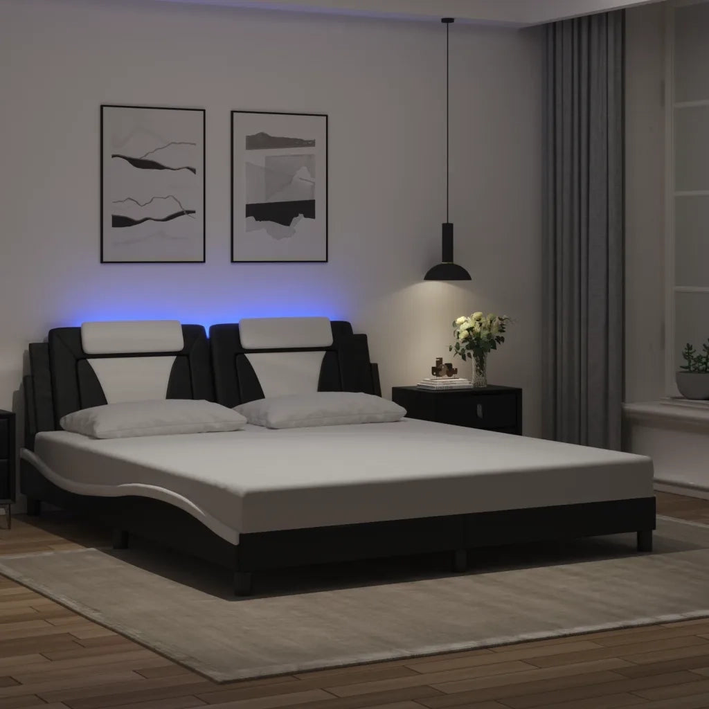 Letto matrimoniale | Letto per adulti | Giroletto Viana con LED senza Materasso Nero e Bianco 180x200 cm