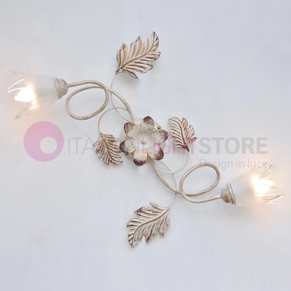 SYBILLA Plafoniera Applique a 2 Luci in Ferro Stile Rustico Floreale