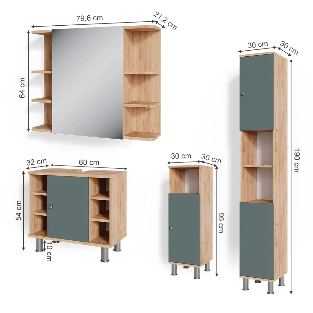 Vicco Set mobili bagno Verde 4 parti