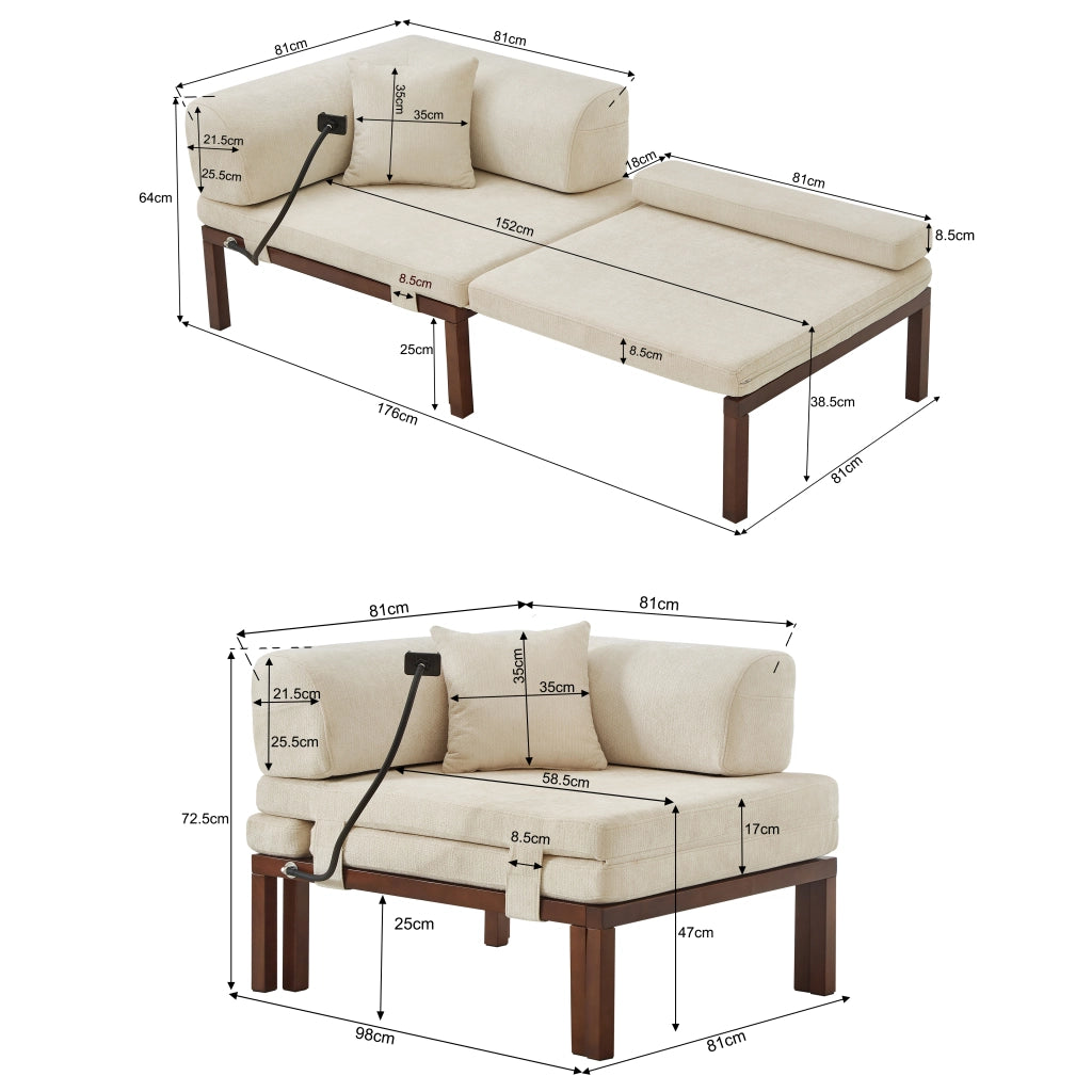 DIVANO LETTO Pieghevole singolo estraibile in velluto beige