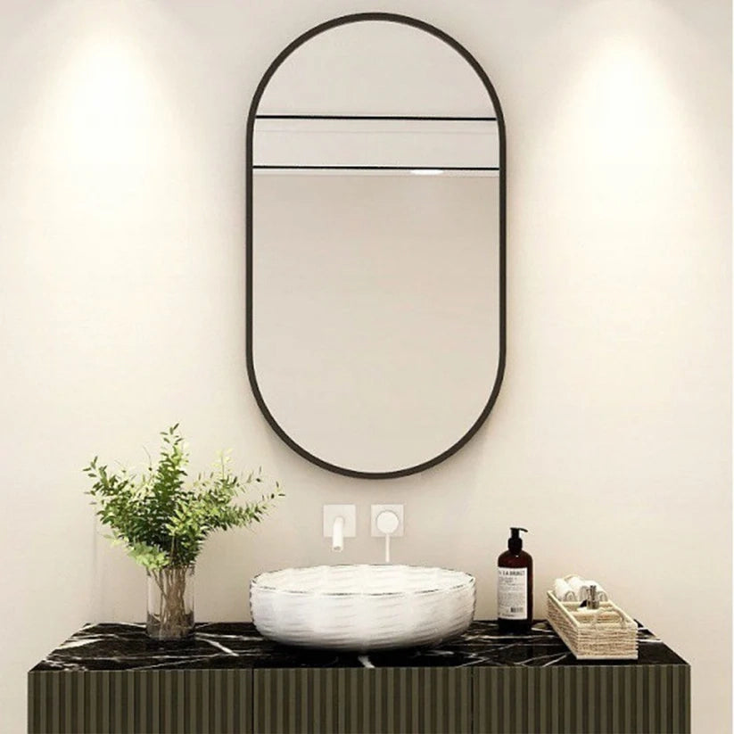 Grande specchio ovale da appendere con cornice nera 75x40 cm