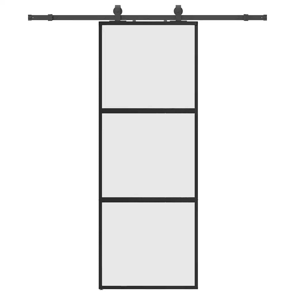 Porta Scorrevole Set Ferramenta Nera 76x205 cm Vetro Temperato