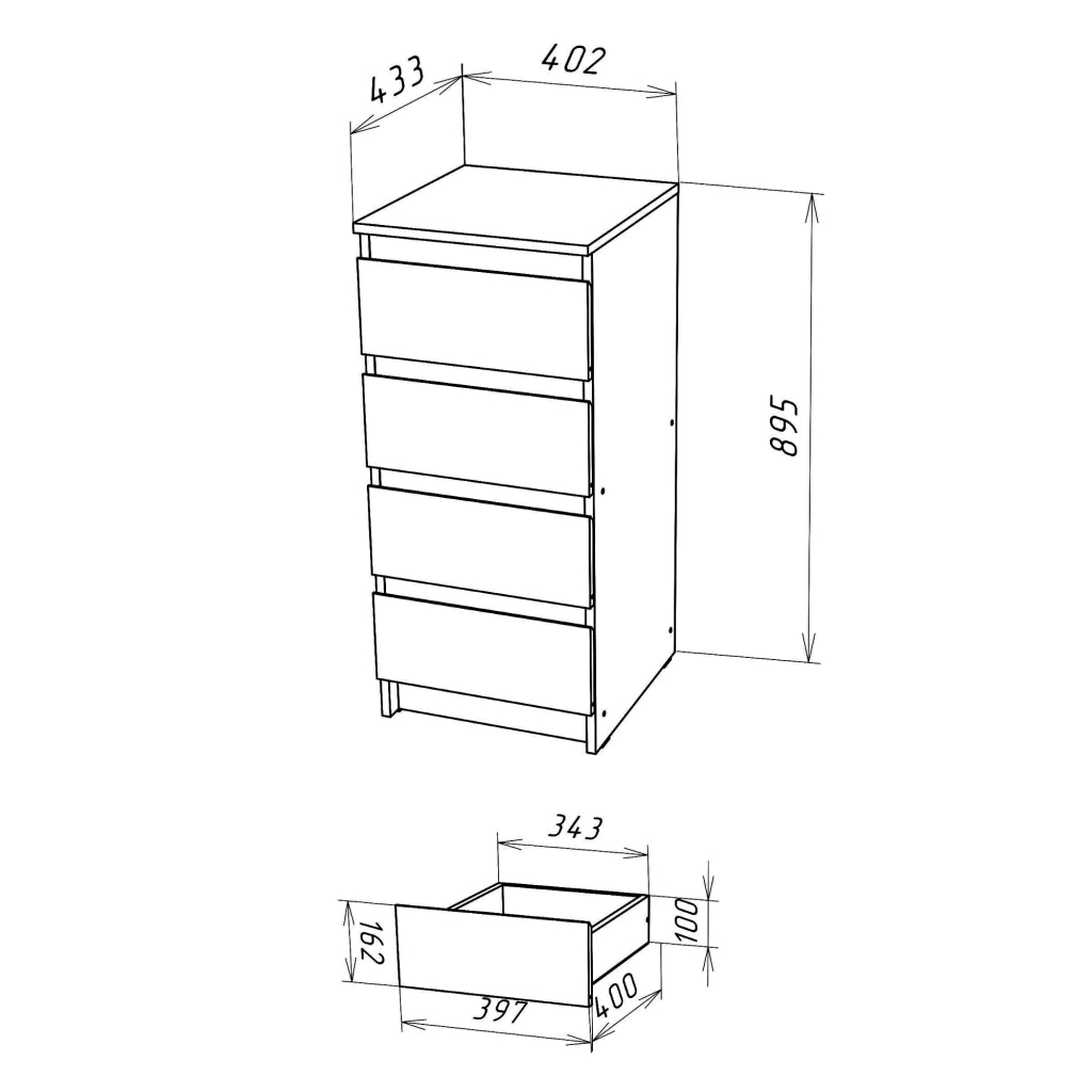 Commode SOLA - Quercia Wotan - 4 Cassetti - Larghezza 40 cm, Altezza 90 cm, Profondit? 43 cm