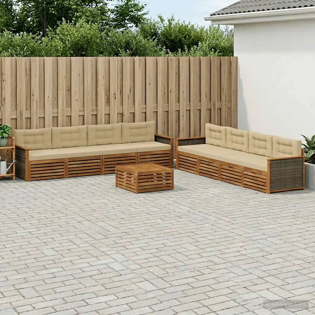 Set di divani da esterno con cuscino 9 pcs Naturale e Beige 3383171