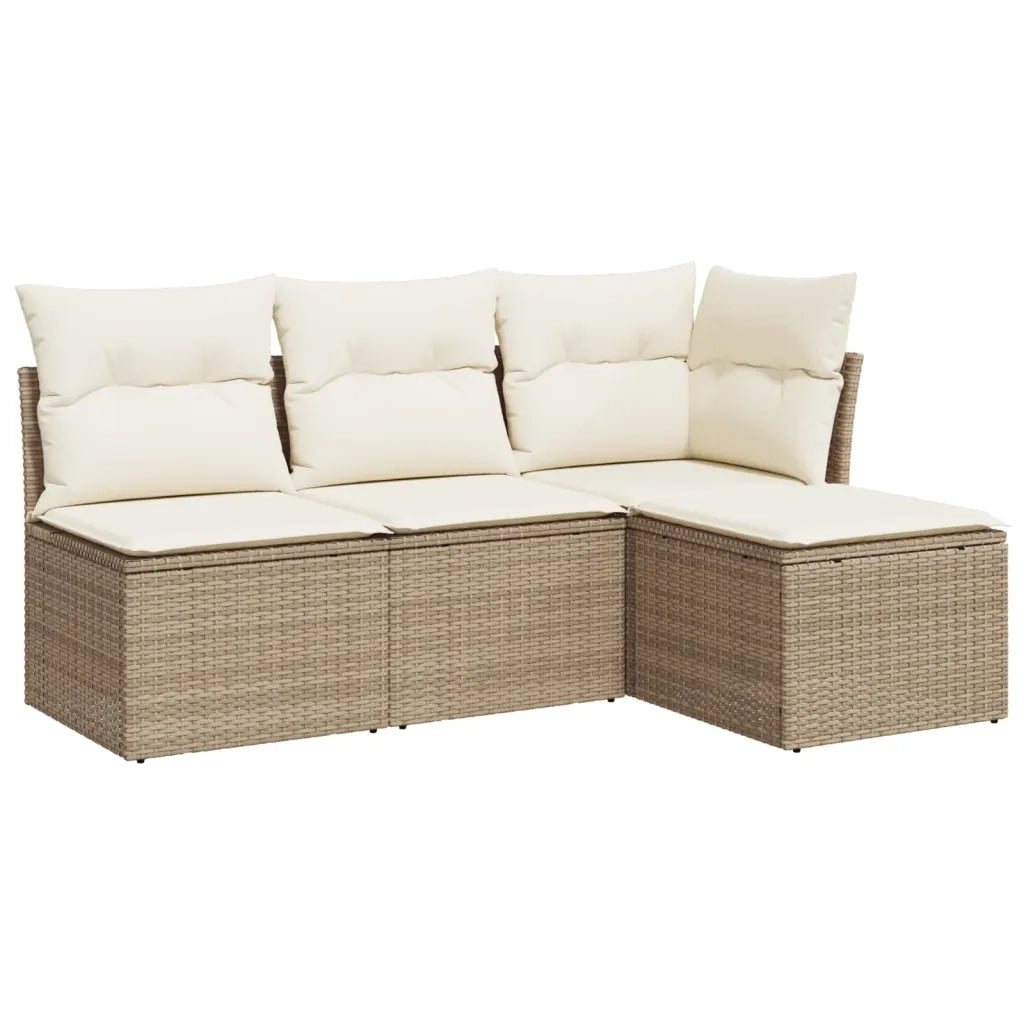 Set Divano da Giardino 4 pz con Cuscini Beige in Polyrattan