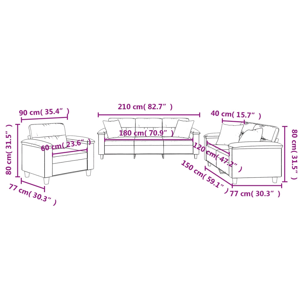 Set Divani 3 pz con Cuscini Grigio Scuro in Tessuto Microfibra 3202304
