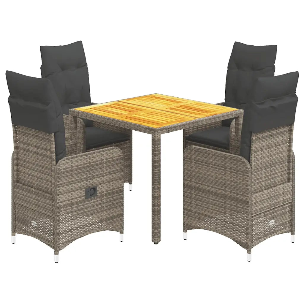 Set Bistrò da Giardino 5 pz con Cuscini in Polyrattan Grigio 3277020