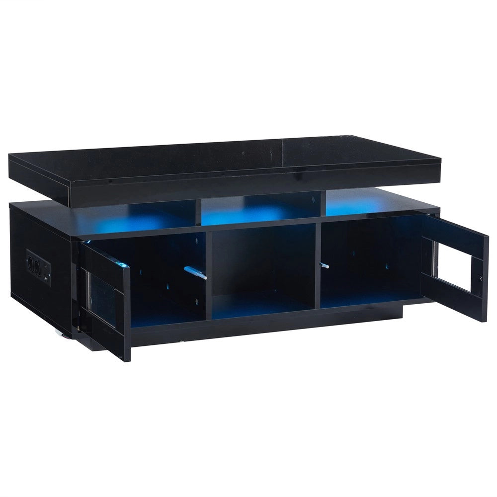 Tavolino da Caff¨¨ con LED e Vano ¨C MINIMAL ¨C Nero Lucido 100x50x43