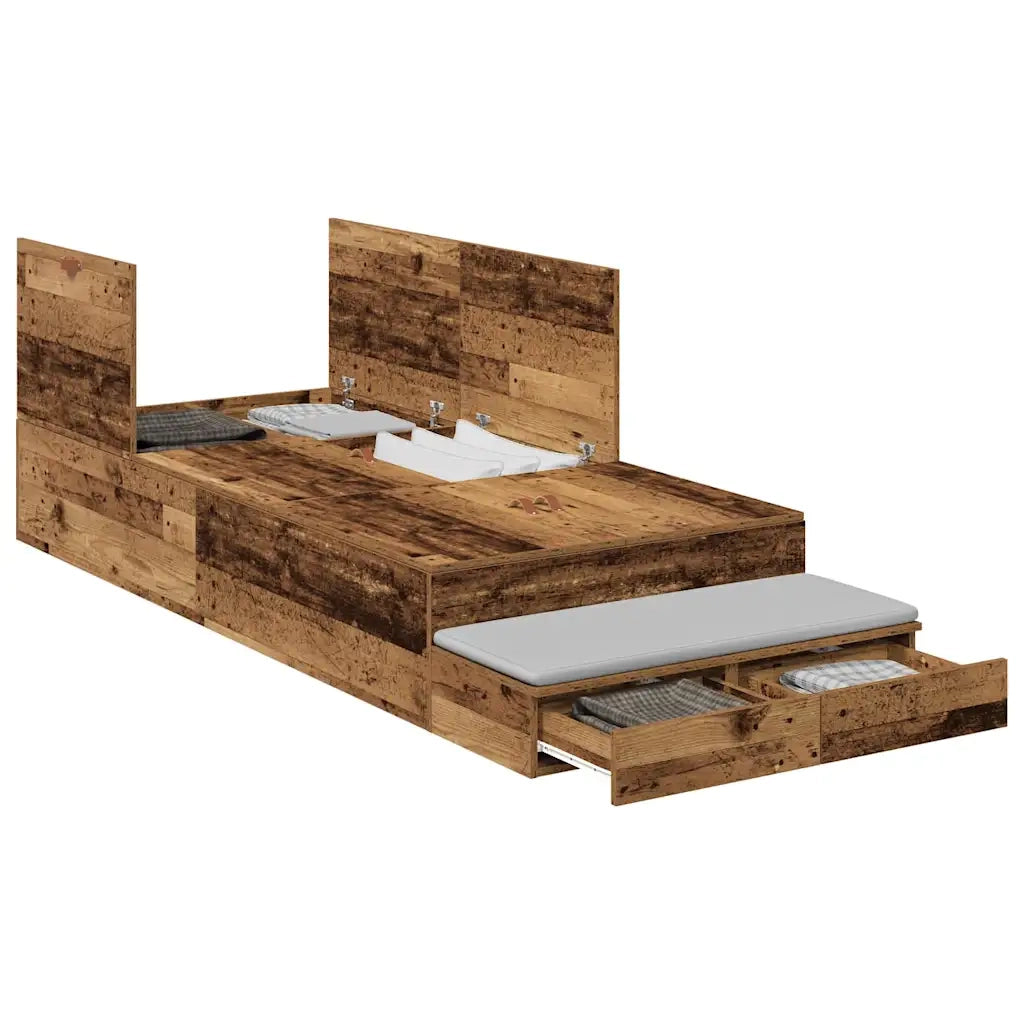 Struttura letto con contenitore-Giroletto con contenitore Legno vecchio 100 cm