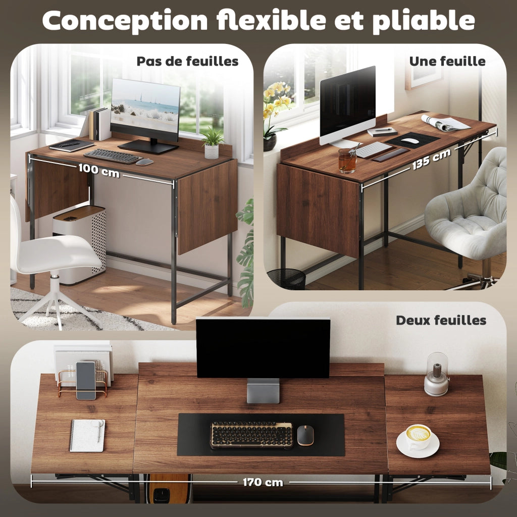 Scrivania pieghevole con 2 ripiani ribaltabili per computer ¨C Xylo ¨C Noce 170x58x78 cm