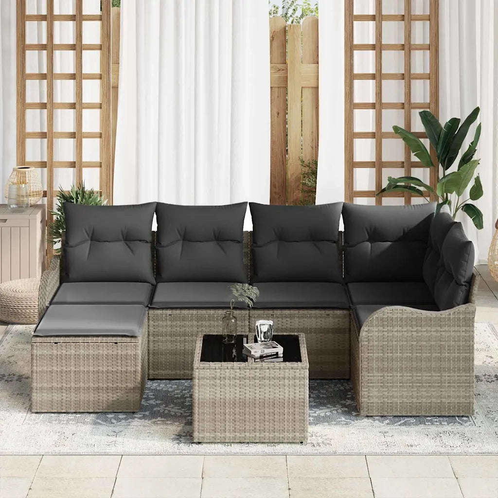 Set Divano da Giardino 7 pcs Grigio chiaro polyrattan