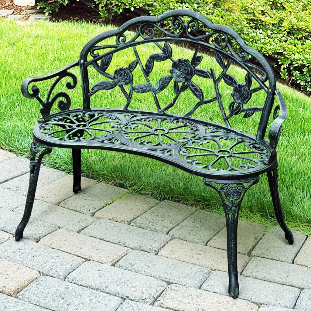 Panchina da Giardino 2 Posti in Metallo ¨C Zephmum ¨C Verde Antico 100x54x78 cm