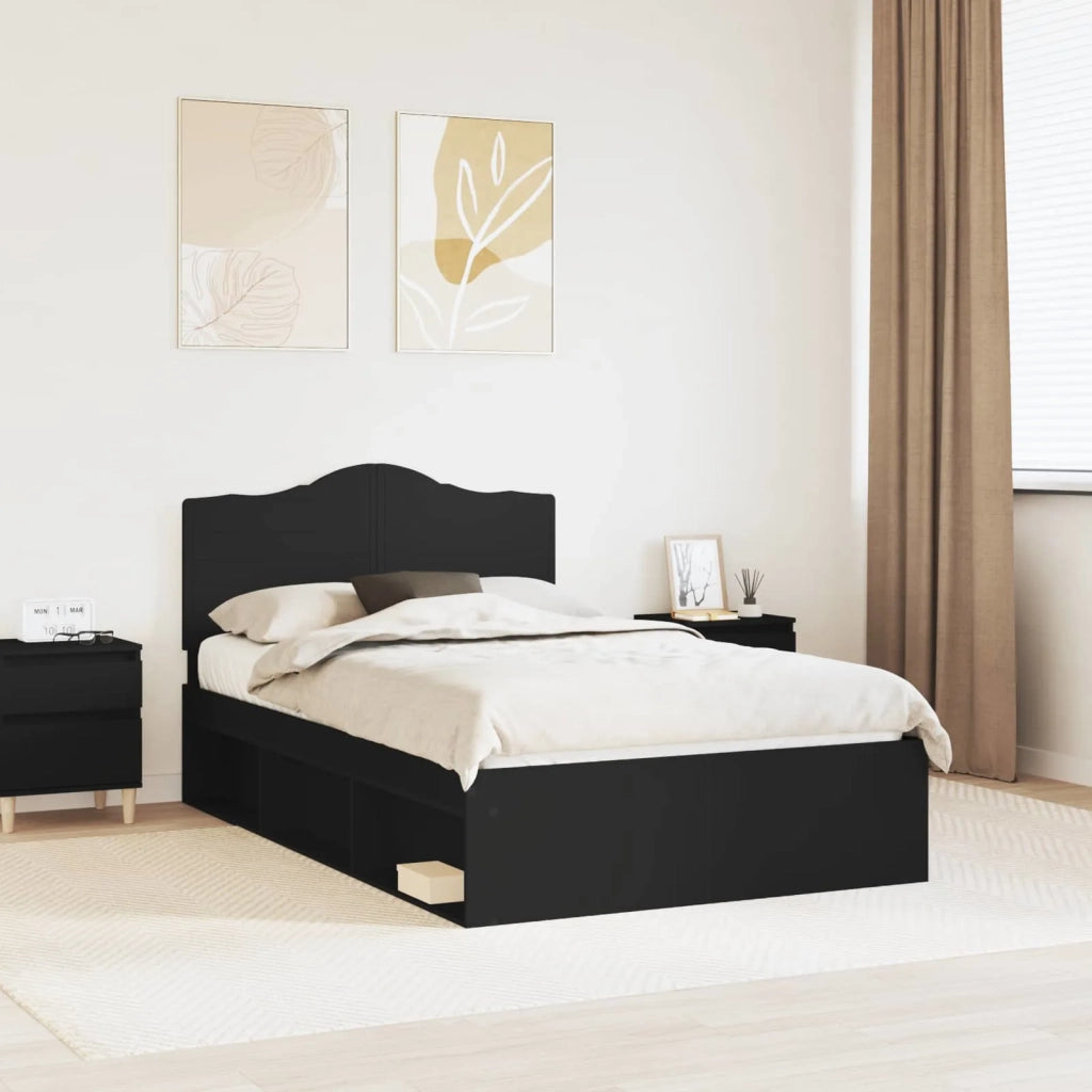Struttura del letto-Giroletto Nero 135 x 190 cm Pino massello 745098