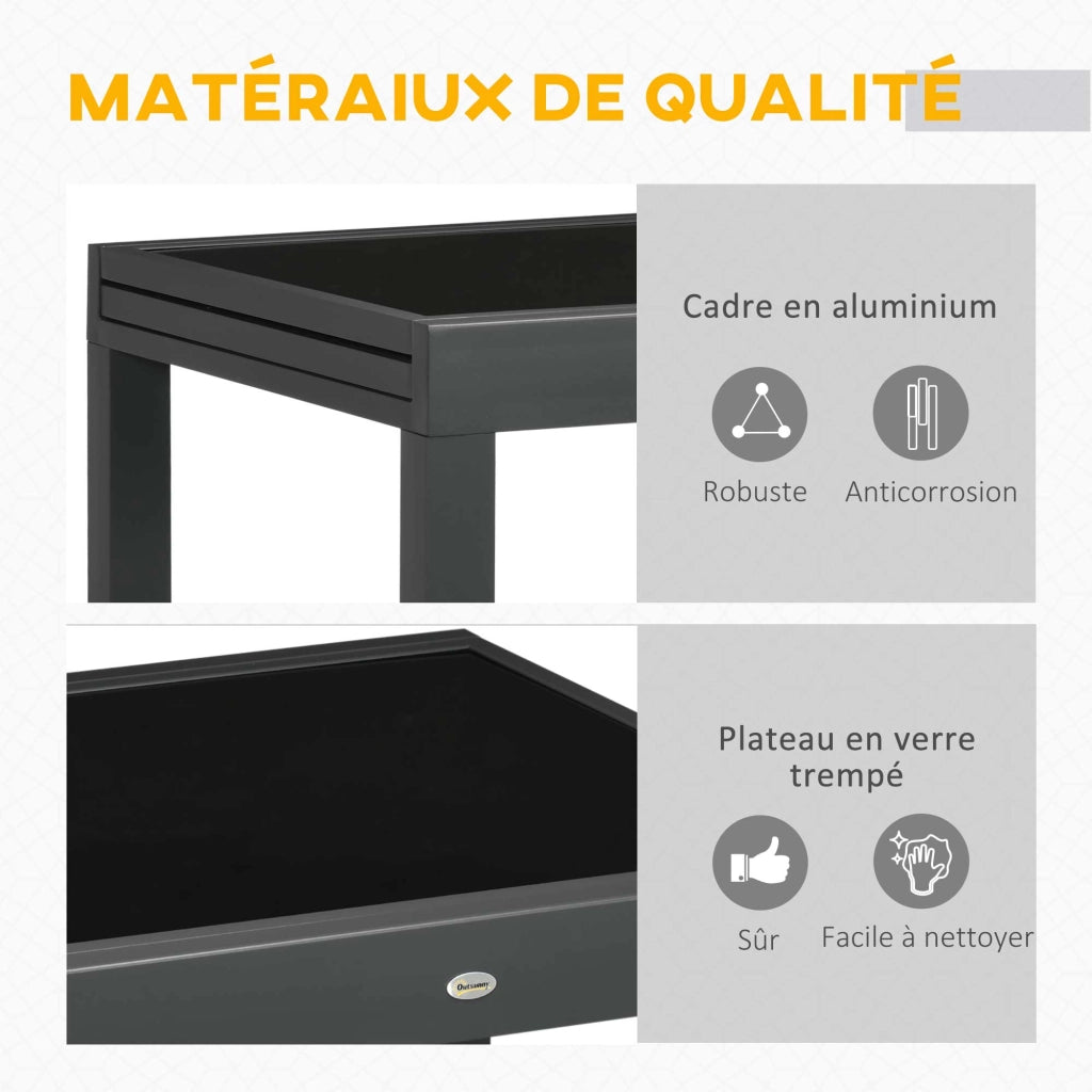Tavolo da pranzo allungabile ¨C Xylo ¨C Alluminio grigio antracite, piano vetro temperato nero 160x80x75 cm