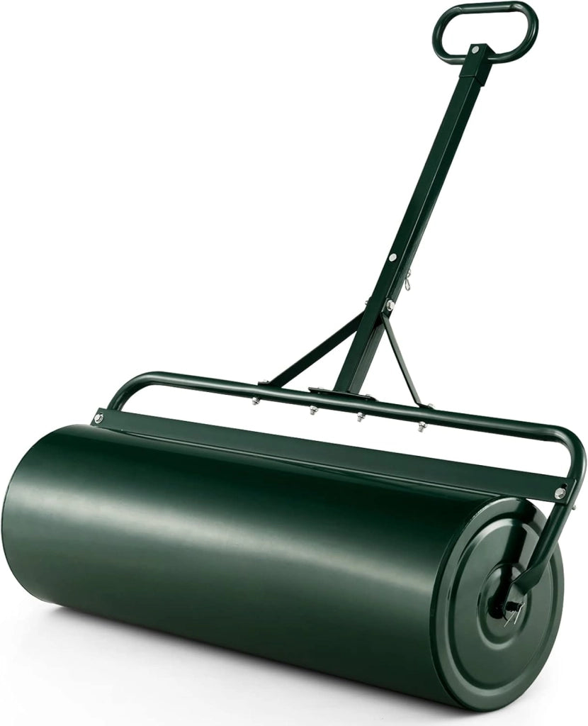 Rullo da Giardino Ø40 cm e 90 di Larghezza, Rullo da Prato in Metallo Manuale e per Trattorino, Rullo con Raschiatore Antisporco e Riempibile con Acqua/Sabbia (Verde, 113L)
