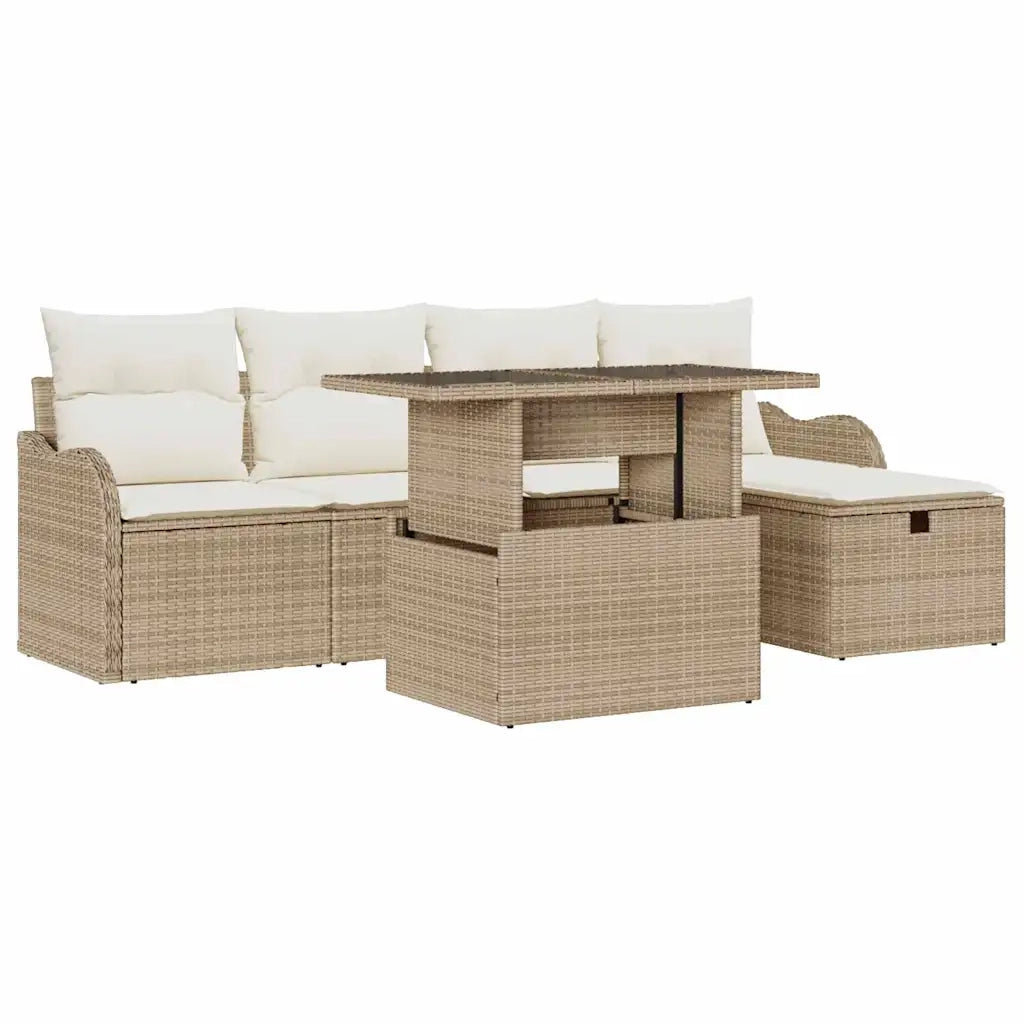 Set Divano da Giardino con cuscino 6 pcs Beige Poly Rattan 3359708