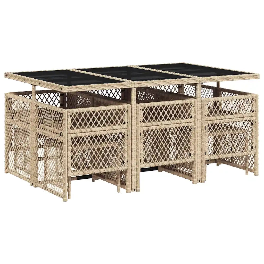 Set da Pranzo da Giardino 11 pz con Cuscini Beige in Polyrattan 3210790