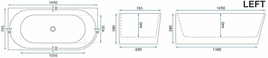 Vasca Bagno Sydney Bellanto Sinistra 150cm Copritappo nero