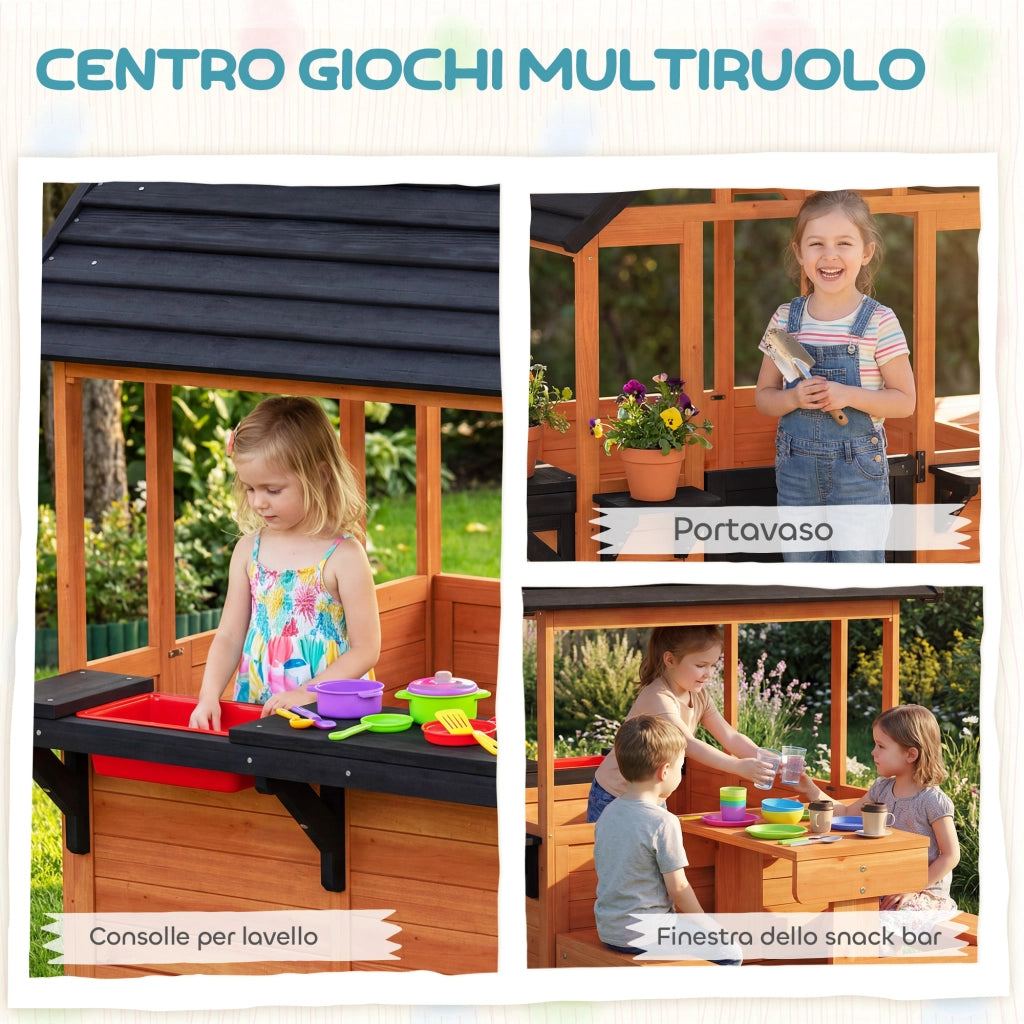 Casetta in Legno per Bambini 3-8 Anni con Tavolo e Panche ¨C zephmum ¨C Marrone
