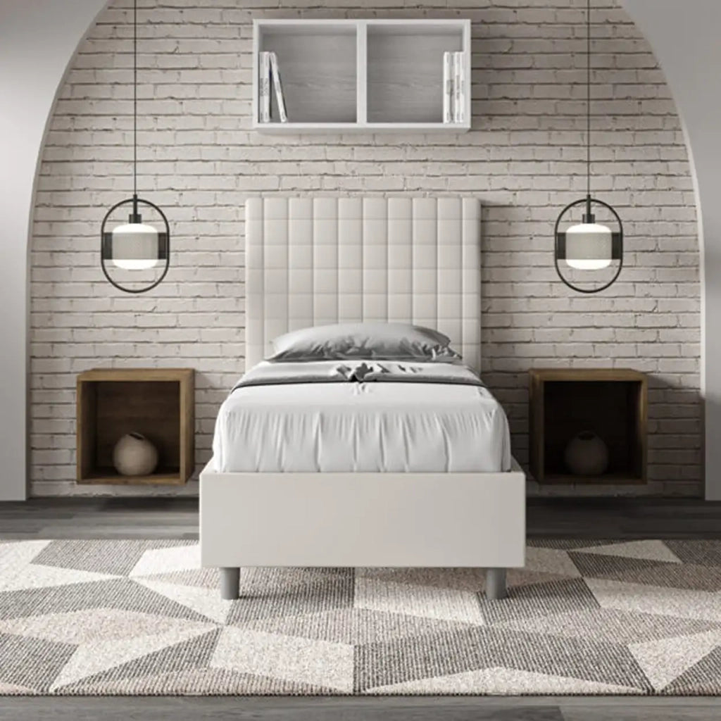 Letto singolo contenitore imbottito 90x200 similpelle bianco Sunny