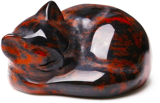 Figurina di gatto in cristallo di ossidiana rossa con effetto lucido per decorazione di casa, ufficio o camera da letto, regalo per amanti degli animali.