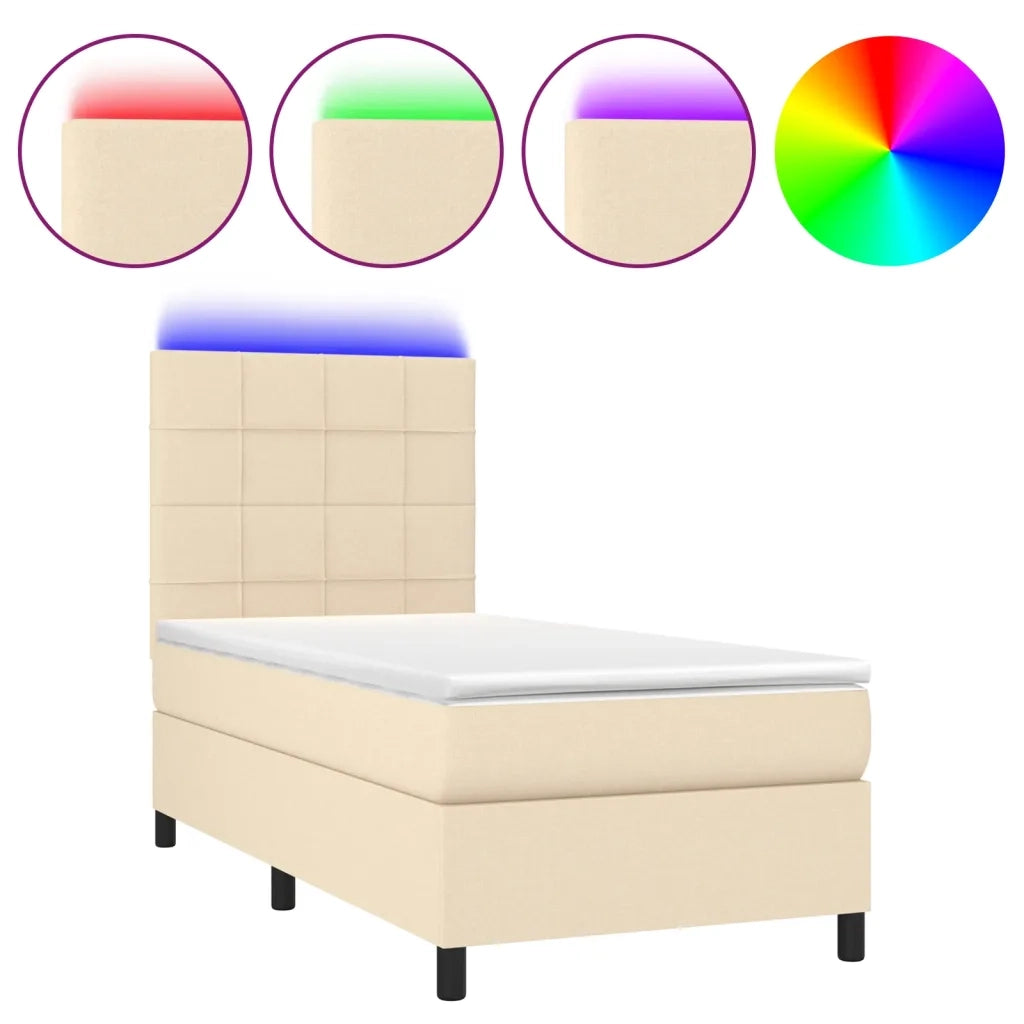 Letto a Molle con Materasso e LED Crema 100x200cm in Tessuto 3134858