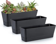 Set di 3 vasi per piante grasso - Design rettangolare con fori di drenaggio